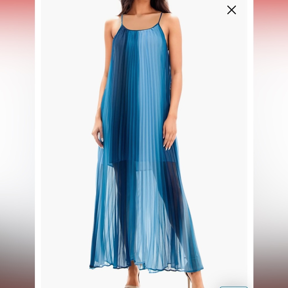 SOCIALITE pleated blue watercolor dress